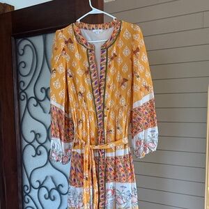 Elegant Long Sleeve Floral Dress in Orange